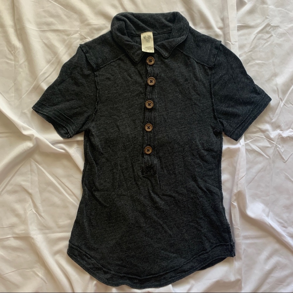 WE THE FREE BLACK HENLEY BUTTON TOP